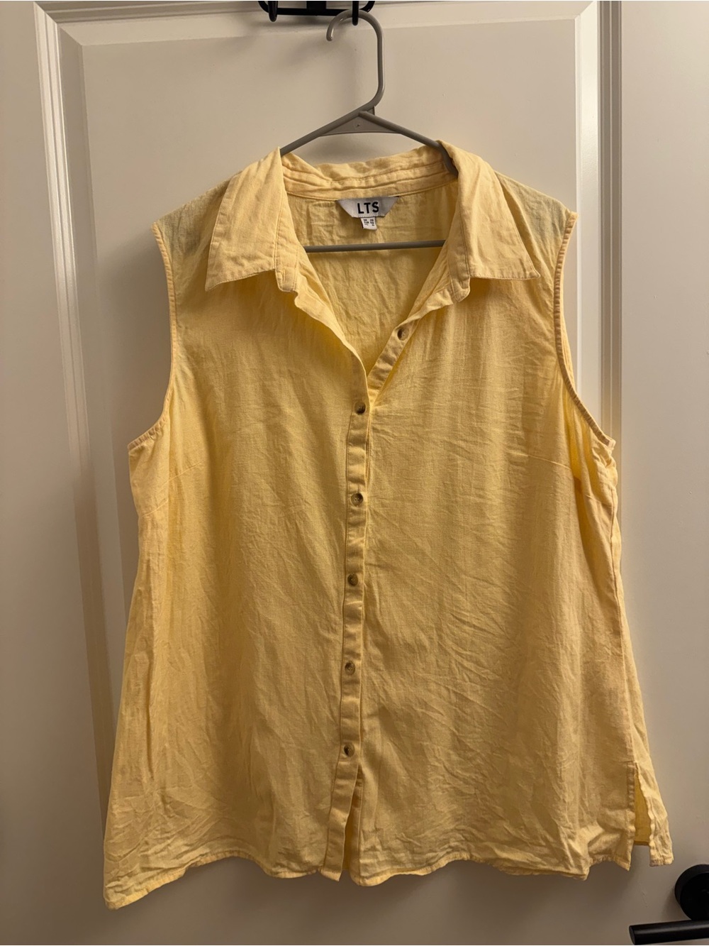 Butter Yellow Linen & Cotton Sleeveless Button-Front Yellow Womens Top Size 16